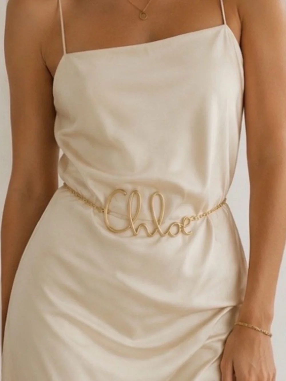 Chloe Gold Script Logo Chain Waist Belt